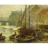 Frederic Stuart Richardson (Staithes Group 1855-1934): Fishing Boats Moored by St. Ann's Staith Whit