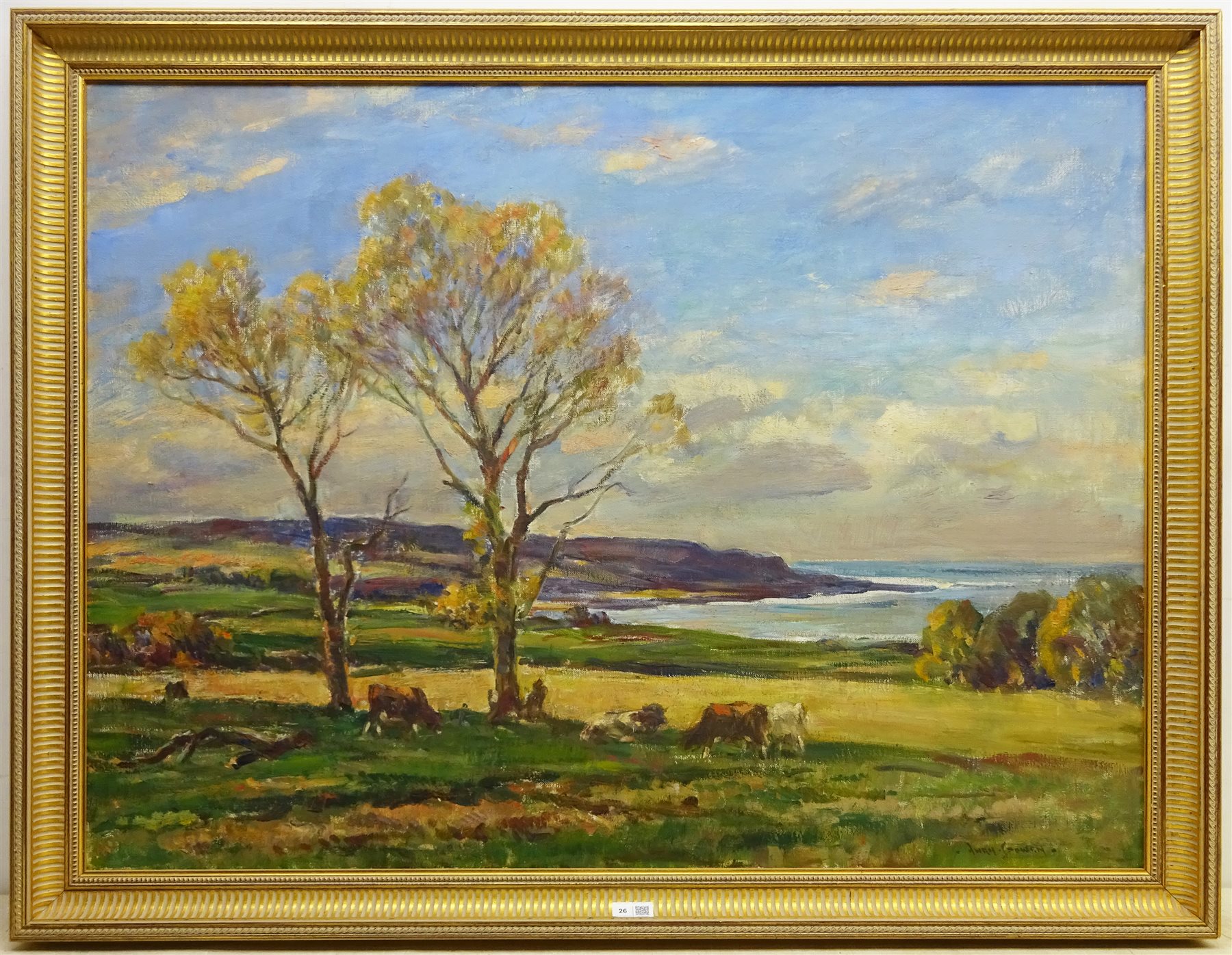 Owen Bowen (Staithes Group 1873-1967): Cattle Grazing on the Banks of the Solway Firth, oil on canva - Image 3 of 4