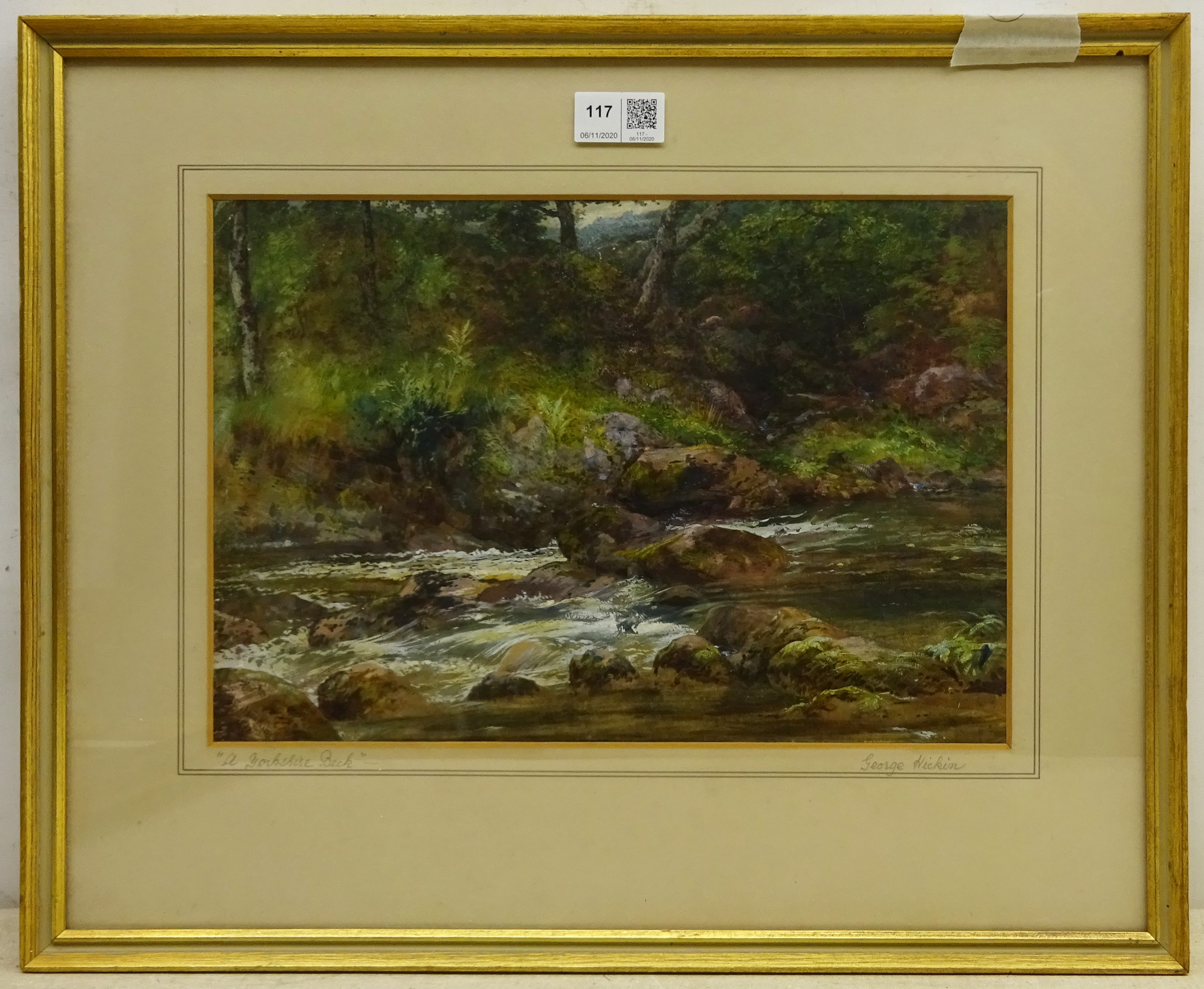 George Arthur Hickin (British 1821-1885): 'A Yorkshire Beck', watercolour heightened in white signed - Image 2 of 2