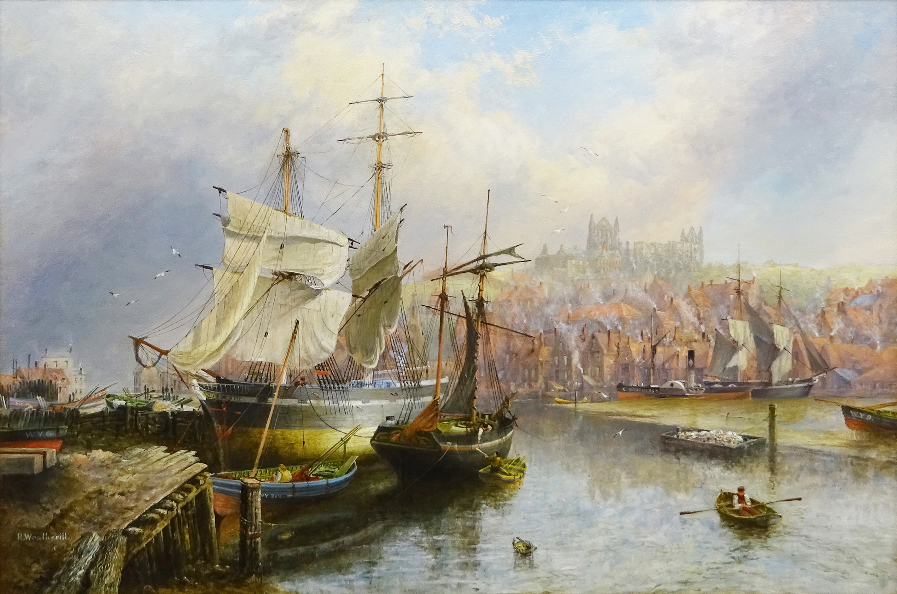 Richard Weatherill (British 1844-1913): Whitby Harbour with Sailing Boats and Steam Paddle Boat 'Her