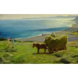 Arthur A Friedenson (Staithes Group 1872-1955): Haymaking above Runswick Bay, oil on canvas signed a