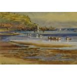 Attrib. Eugene Boudin (French 1825-1898): Bathing Machines on the Beach at Scarborough, watercolour