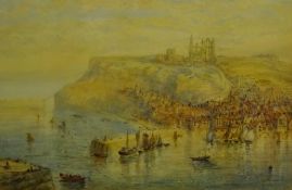 Mary Weatherill (British 1834-1913): Tate Hill Pier and the East Cliff Whitby, watercolour signed 35