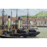 John Cooper (British 1942-): 'Steam Trawlers at Scarborough', watercolour unsigned, 39cm x 56cm