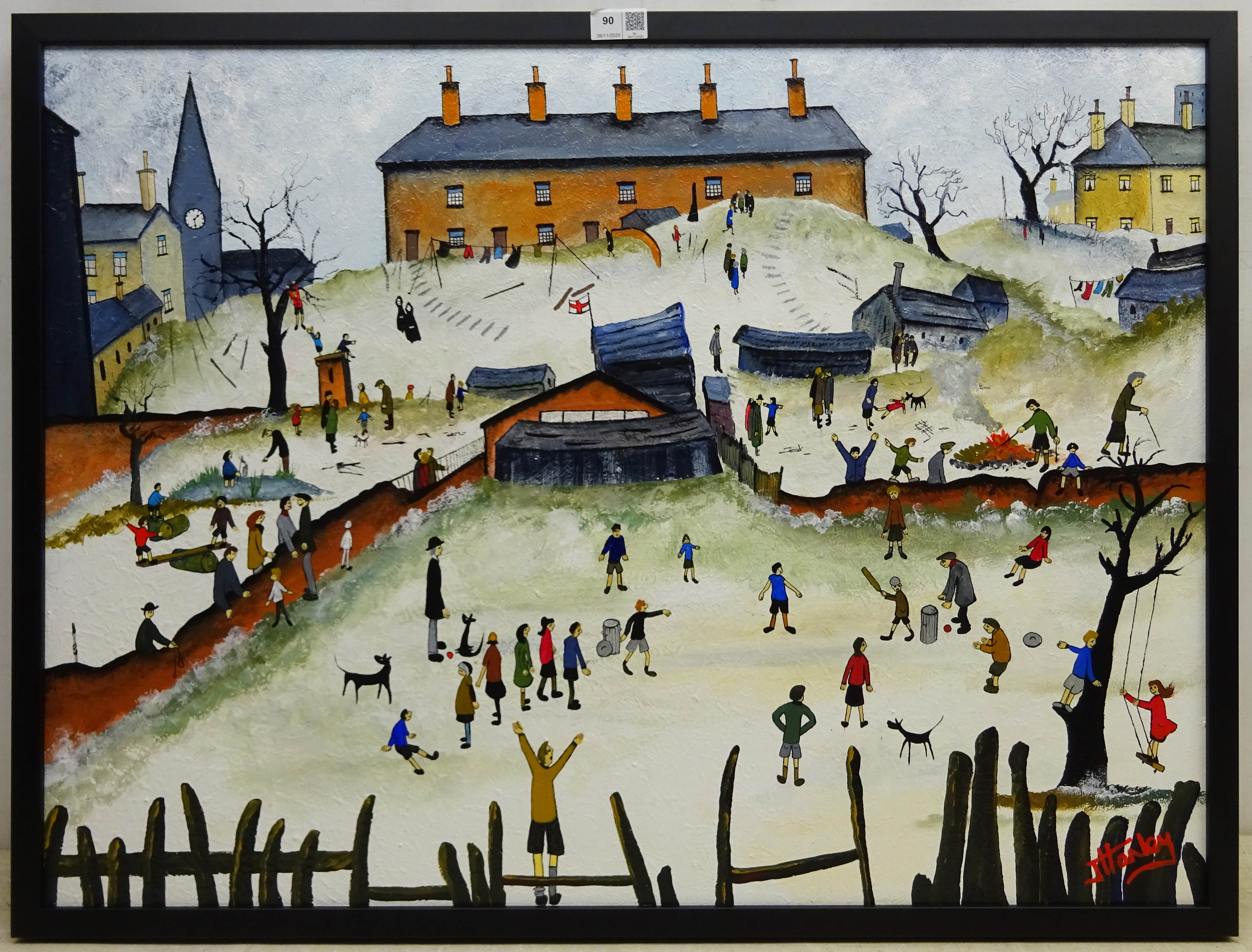 John Hanley (Northern British 1947-): The Local Cricket Match, oil on canvas signed 60cm x 80cm Not - Image 2 of 2