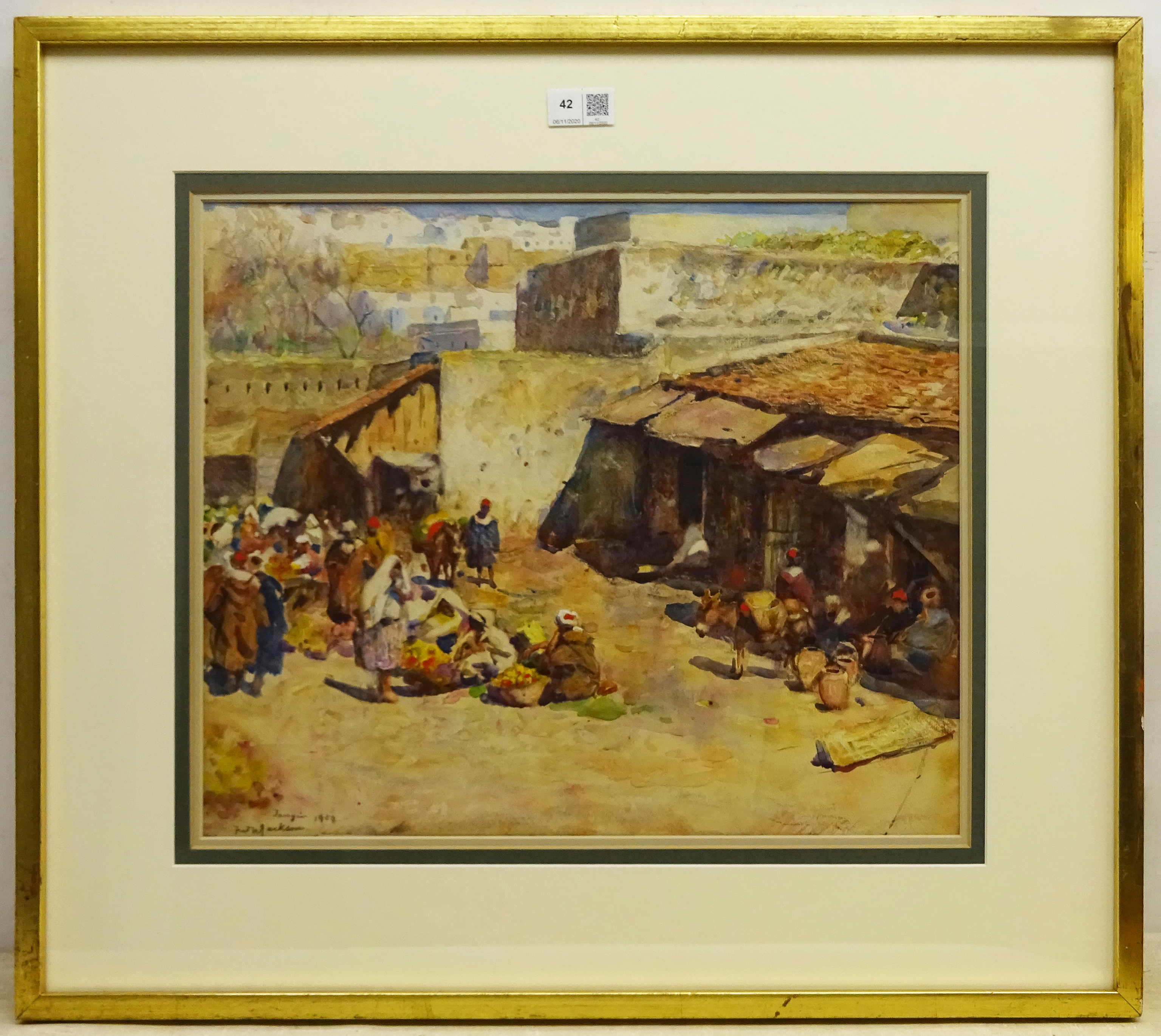 Frederic William Jackson (Staithes Group 1859-1918): 'Tangier' Market Place, watercolour signed titl - Image 2 of 2