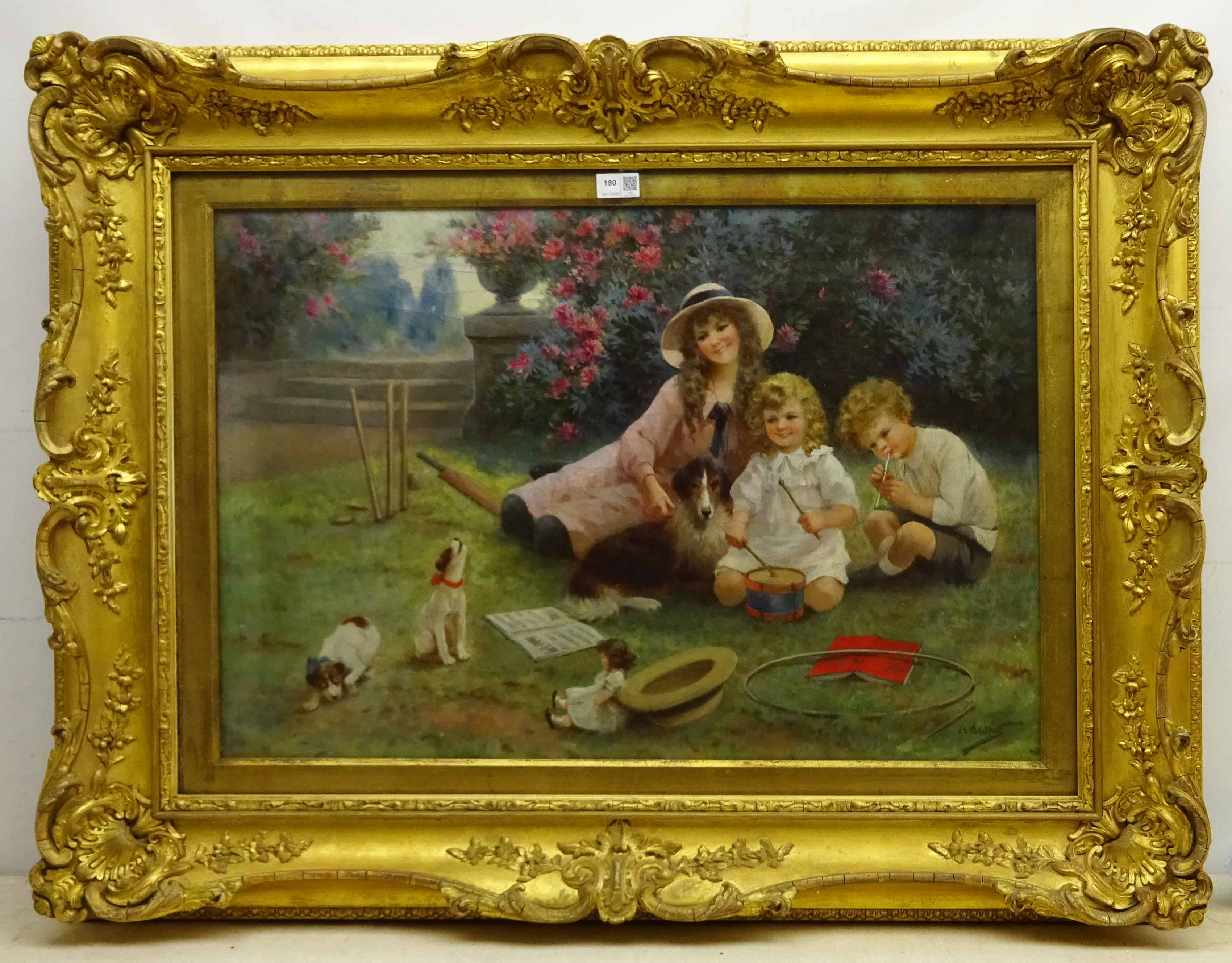 A* B* White (19th/20th century): 'Command Performance', oil on canvas signed, old title label verso, - Image 4 of 4