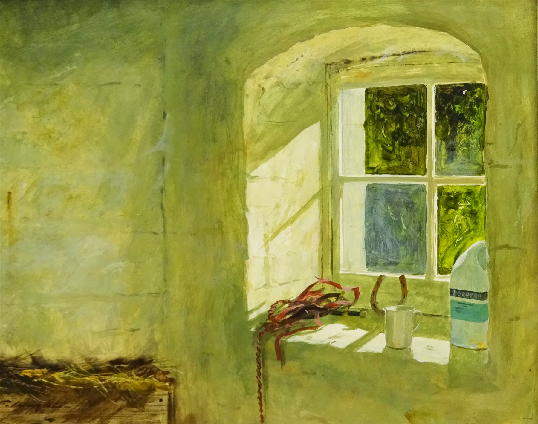 Michael Felmingham (British 1935-): 'Stable Window', oil on board signed, titled verso 29cm x 36cm - Image 2 of 4