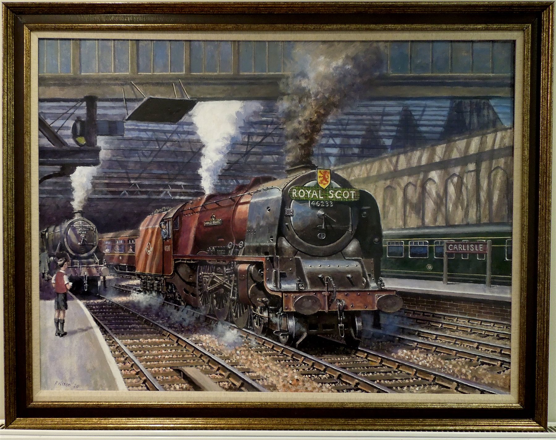 Robert Nixon (British 1955-): The Royal Scot 'Duchess of Sutherland' in Carlisle Railway Station, oi - Image 3 of 4