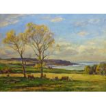 Owen Bowen (Staithes Group 1873-1967): Cattle Grazing on the Banks of the Solway Firth, oil on canva
