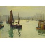 Ernest Dade (Staithes Group 1868-1934): Fishing Boats outside Scarborough Harbour, watercolour signe