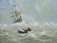 John Cooper (British 1942- ): The Bridlington Lifeboat 'William John Frances' coming to the rescue,