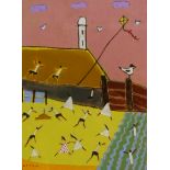 David Barrow (Northern British 1959-): 'Lighthouse', oil on canvas with cut-out relief laid on board