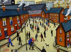 John Hanley (Northern British 1947-): 'Match Day', oil on canvas signed 60cm x 80cm Notes: Hanley s