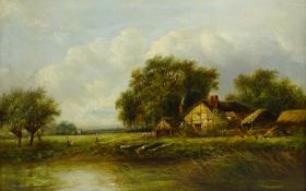 Joseph Thors (British 1843-1898): Landscape with Farmstead, oil on canvas signed 40cm x 60cm