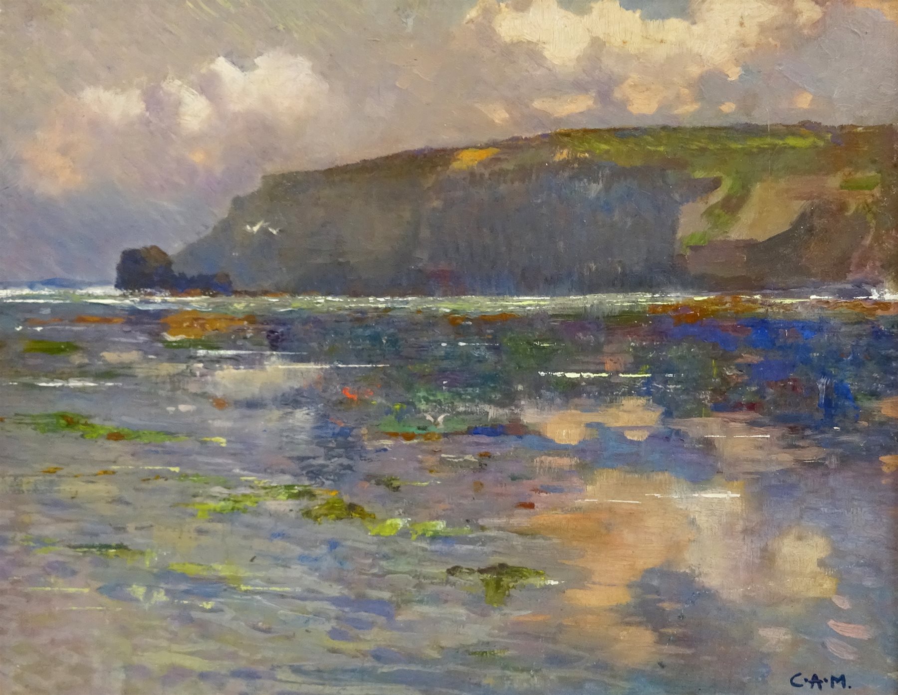 Campbell Archibald Mellon (British 1876-1955): 'Off Cromer', oil on board signed with initials by a - Image 2 of 4