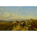 Axel Thorsen Schovelin (Danish 1827-1893): Boy driving Cattle and Sheep with Coastal Estuary in the