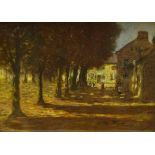 Mark Senior (Staithes Group 1862-1927): Sunlight through the Trees in the Village Square, pastel sig