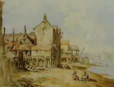 George Chambers Snr. (British 1803-1840): 'Houses on the Thames', watercolour and pencil signed 17cm