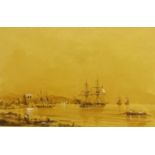Attrib. Ivan Konstantinovich Aivazovsky (Russian 1817-1900): Shipping off the Coast, sepia wash heig