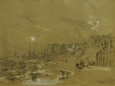 John Wilson Carmichael (British 1799-1868): 'Burlington (Bridlington) Quay', pencil heightened in wh
