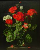 Gerald Cooper (British 1898-1975): Still Life of Geraniums, oil on board signed and dated 1952, 49cm