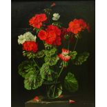 Gerald Cooper (British 1898-1975): Still Life of Geraniums, oil on board signed and dated 1952, 49cm