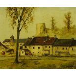 Louis Peyrat (French 1911-2001): Houses before a Castle, oil on canvas signed 31cm x 39cm DDS - A