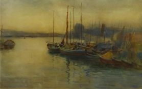 Arthur Netherwood (British 1864-1930): Fishing Boats in the Harbour, watercolour signed 40cm x 65cm