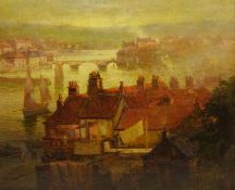Julian Edward Drummond (British 1866-1911): Whitby Rooftops and Harbour, oil on canvas signed and da