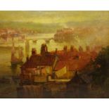 Julian Edward Drummond (British 1866-1911): Whitby Rooftops and Harbour, oil on canvas signed and da