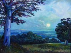 Bruce Kendall (British Contemporary): 'Moonlight over the Howardian Hills', oil on board signed, tit