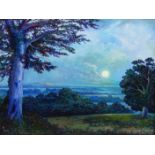 Bruce Kendall (British Contemporary): 'Moonlight over the Howardian Hills', oil on board signed, tit