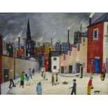 Rachael Taylor (Northern British Contemporary): Industrial Town Scene, oil on board signed 34cm x 45