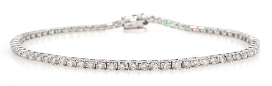 White gold diamond line bracelet, stamped 18K, total diamond weight 2.75 carat