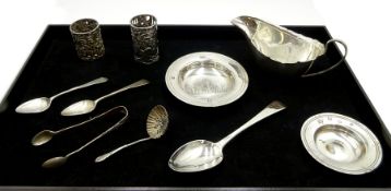 George III silver spoon Old English pattern by William Bateman I, silver holder with embossed cherub