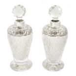 Pair of Edwardian silver mounted cut glass scent bottles by J H Worrall, Son & Co Ltd, London 1907,