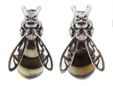 Pair of silver Baltic amber bee stud earrings, stamped 925