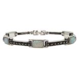 Silver opal and marcasite link bracelet, stamped 925