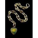 15ct gold anchor link bracelet, with 16ct gold heart charm, approx 17.5gm