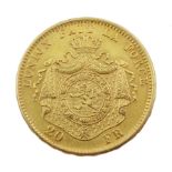 Belgium 1870 Leopold II 20 Franc gold coin