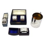 Silver christening cup by Joseph Gloster Ltd, Birmingham 1933, two silver napkin rings by the same h