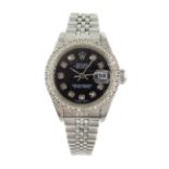 Rolex Oyster Perpetual Datejust 1999 ladies stainless steel automatic wristwatch, black fancy colour
