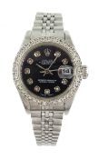 Rolex Oyster Perpetual Datejust 1999 ladies stainless steel automatic wristwatch, black fancy colour