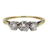 Gold three stone diamond ring, stamped 18ct & Plat, total diamond weight approx 0.33 carat