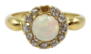 Victorian 18ct gold round opal and diamond cluster ring, Birmingham 1896