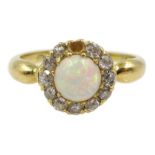 Victorian 18ct gold round opal and diamond cluster ring, Birmingham 1896