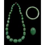 Jade bangle, necklace and brooch