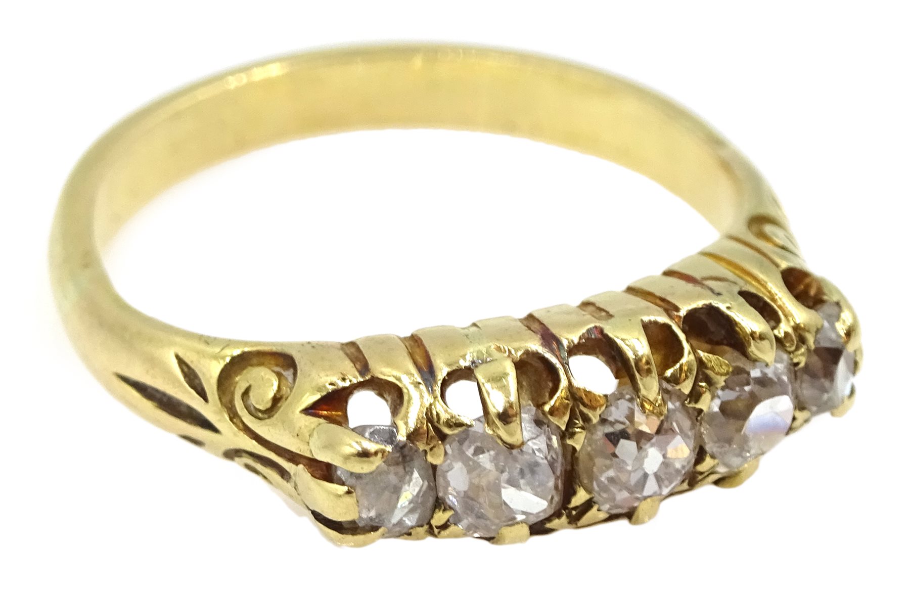 18ct gold five stone old cut diamond ring, total diamond weight approx 0.40 carat - Image 3 of 8