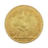 French 1902 gold 20 francs coin